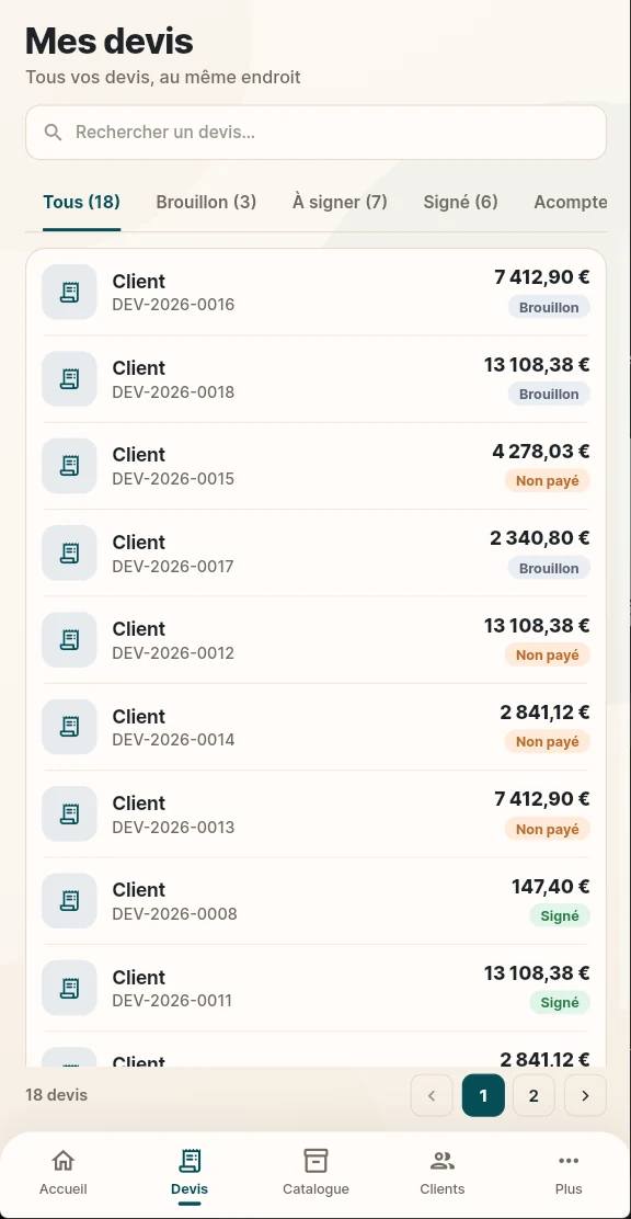 Devis Chiffr sur mobile