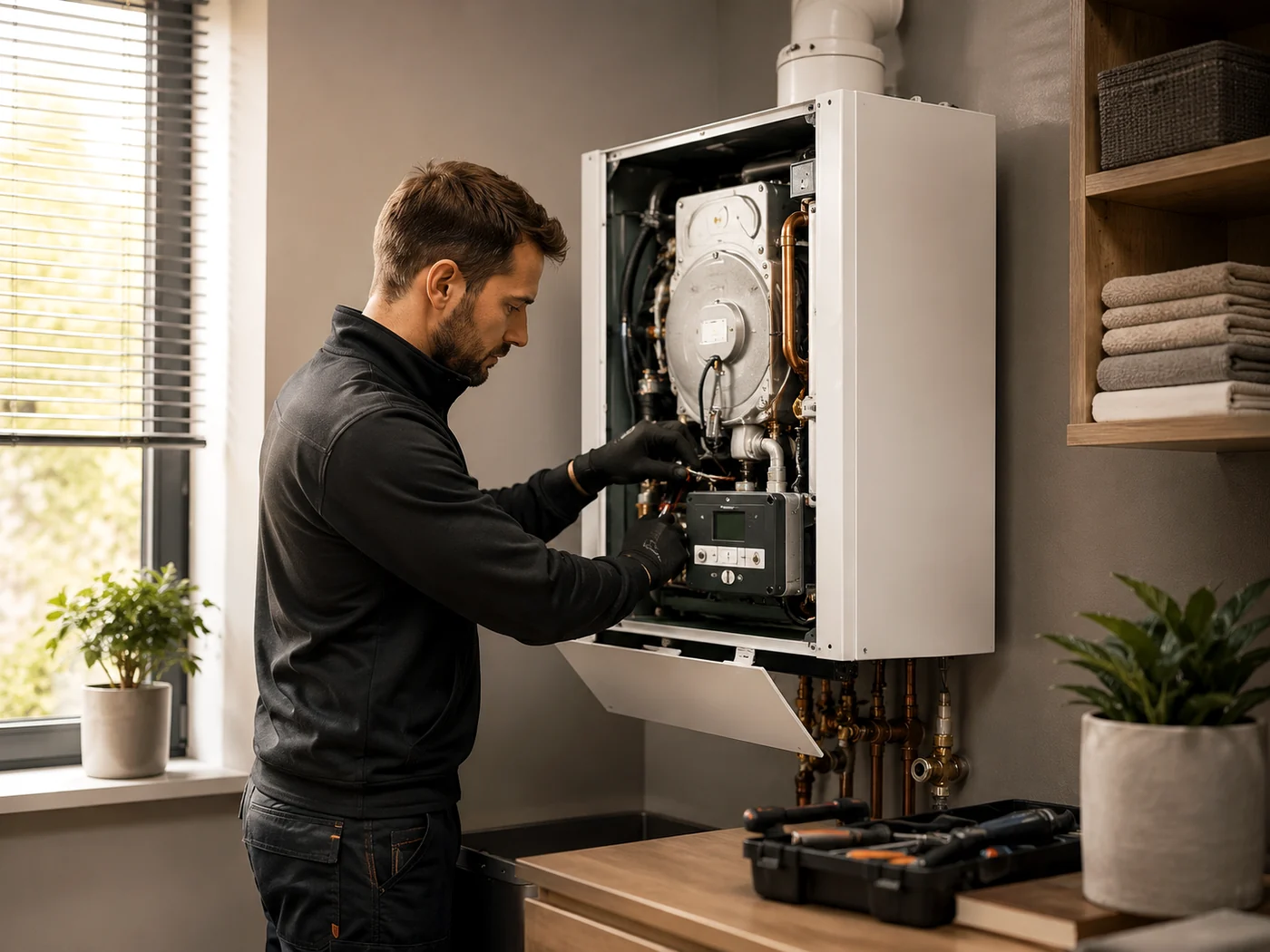 Technicien travaillant sur un système de chauffage