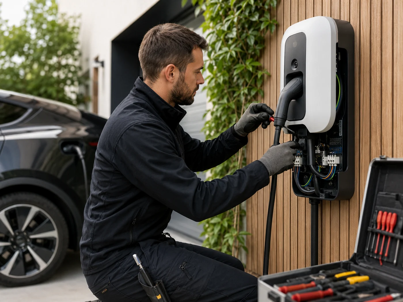Installateur IRVE sur une borne de recharge